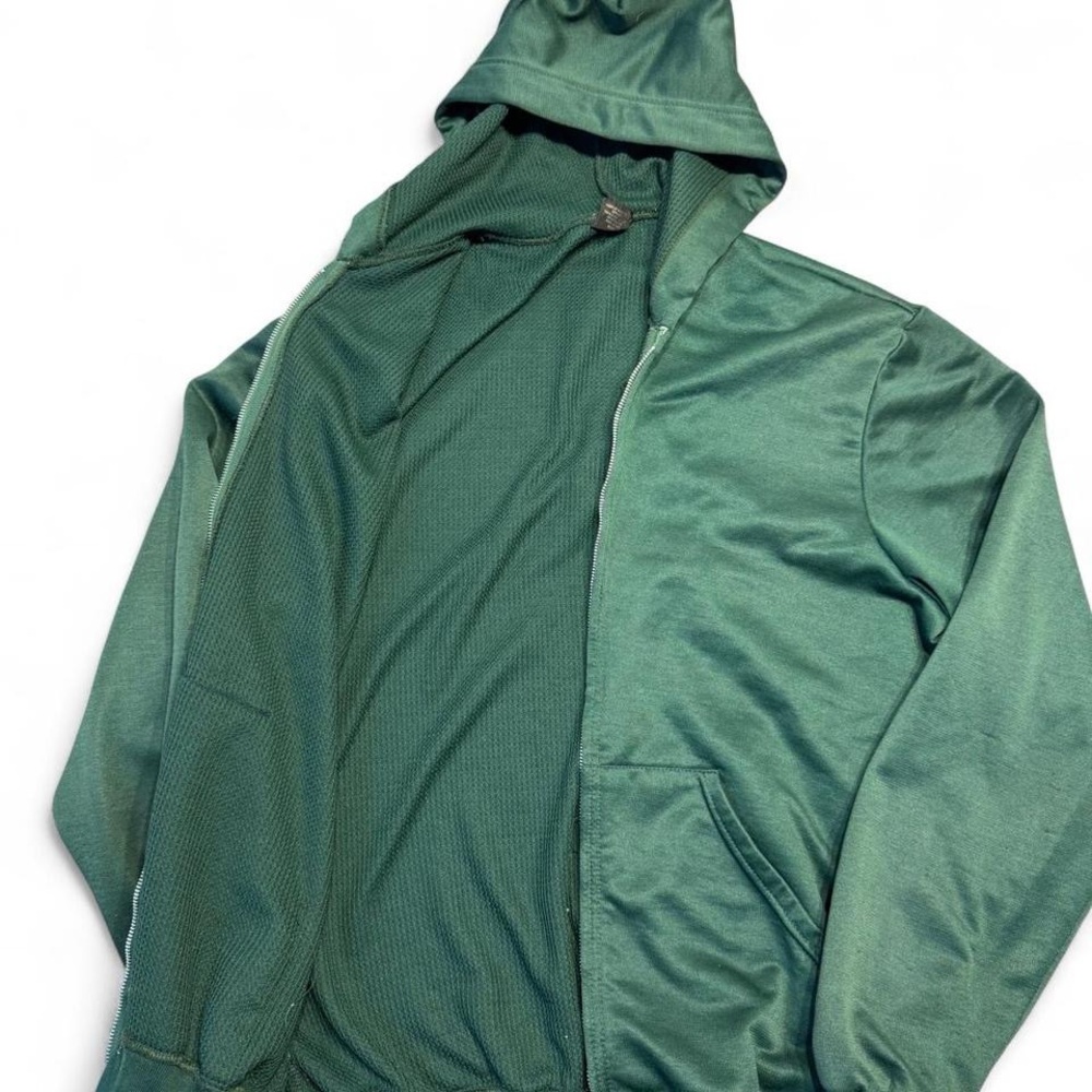 Vintage 70s JC Penney thermal lined waffle full zip hoodie green L mens made USA - Picture 2 of 7